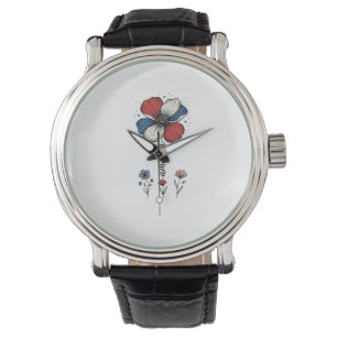 Amerika Floral Patriotisches Vintage Vektor Design Armbanduhr