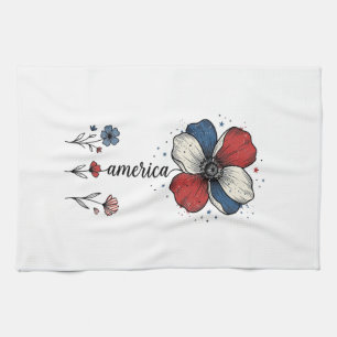 Amerika Floral Patriotisches Vintage Vektor Design Geschirrtuch
