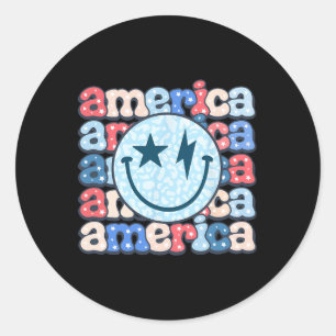 Amerika Groovy Lächeln Shirt für Frauen 4. Juli P Runder Aufkleber