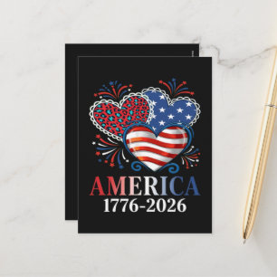 Amerika Herzen 1776-2026 Patriotisch Feiertagspostkarte