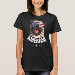 Amerika Hund 4. Juli Amerikanische Flagge USA Pug T-Shirt