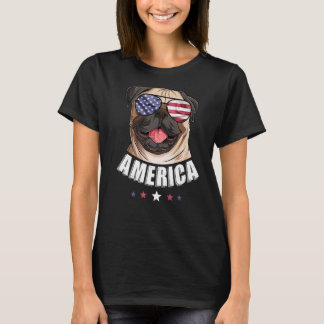 Amerika Hund 4. Juli Amerikanische Flagge USA Pug T-Shirt