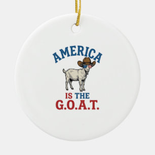 Amerika ist das G.O.A.T patriotisches Ziegen Cowbo Keramik Ornament