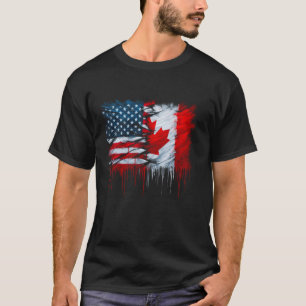 Amerika Kanada Flaggen Halb-Amerikaner Halb-Kanadi T-Shirt