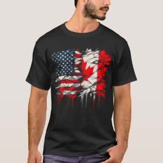 Amerika Kanada Flaggen Halb-Amerikaner Halb-Kanadi T-Shirt