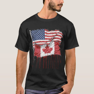 Amerika Kanada Flaggen Halb-Amerikaner Halb-Kanadi T-Shirt