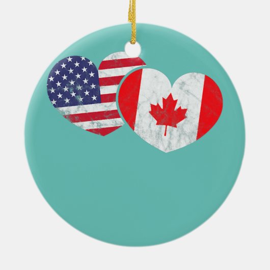 Amerika Kanada Herzenflagge Amerikanisch Kanadisch Keramik Ornament (Hinten)