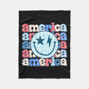 Amerika Lächeln Gesicht Groovy Patriotisch 4. Juli Fleecedecke