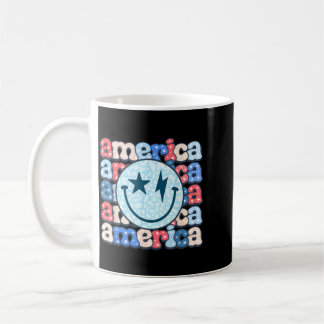 Amerika Lächeln Gesicht Groovy Patriotisch 4. Juli Kaffeetasse