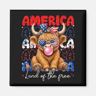 Amerika Land der Highland-Kuh Patriotische Frauen Magnet