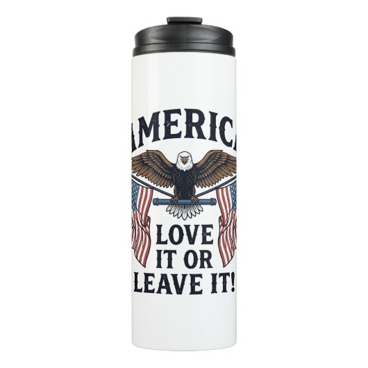 Amerika Liebe es oder verlasse es Patriotischer Ad Thermosbecher (Vorderseite)
