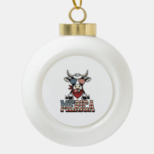 Amerika Patriotische Kuh Vintage Gravur Grafik_1 Keramik Kugel-Ornament