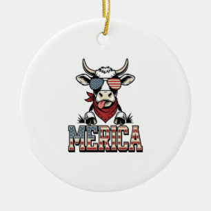 Amerika Patriotische Kuh Vintage Gravur Grafik_1 Keramik Ornament