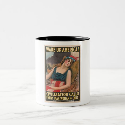 Amerika-Poster geweckt Zweifarbige Tasse (Mittel)