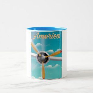 Amerika Propellerflugzeug Vintage-Reiseposter Zweifarbige Tasse