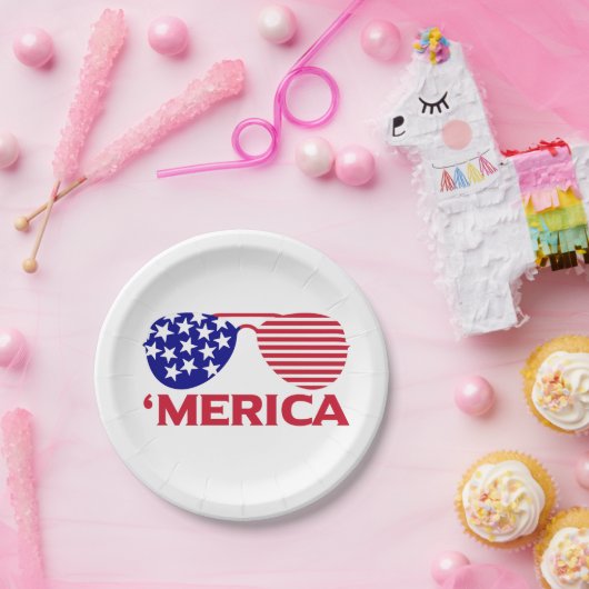 Amerika Red White Blue Sonnenbrille Pappteller (Party)