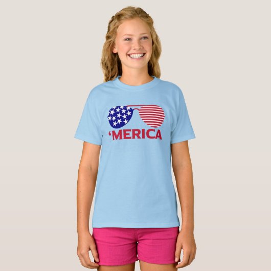 Amerika Red White Blue Sonnenbrille T-Shirt (Vorne ganz)