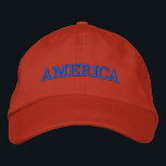 Amerika Rot Bestickte Baseballkappe<br><div class="desc">Amerika ist blau bestickt auf dieser roten,  unisex Baseballkappe oder einer beliebigen Farbe,  die Sie wählen. Der perfekte Weg,  um Ihren Patriotismus am 4. Juli,  Gedenktag oder zu jedem Anlass zu zeigen.</div>