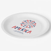 Amerika | Rot-weiß-blaue Feuerwerkskörper Pappteller (Schrägansicht)