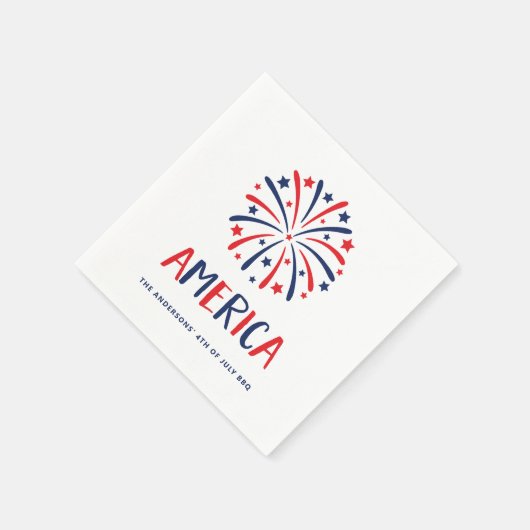 Amerika | Rot-weiß-blaue Feuerwerkskörper Serviette (Ecke)