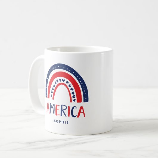 Amerika | Rot-Weiß und Blauer Regenbogen Kaffeetasse (Vorderseite Links)