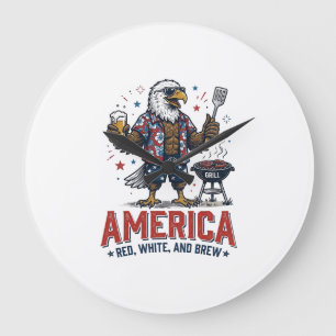 Amerika Rot Weiß Und Brau Adler BBQ Shirt (7)_1 Große Wanduhr