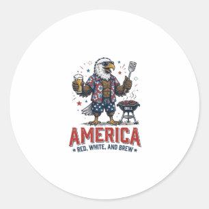 Amerika Rot Weiß Und Brau Adler BBQ Shirt (7)_1 Runder Aufkleber