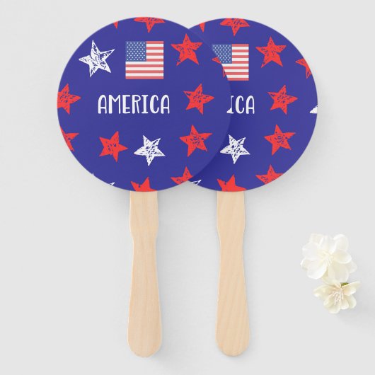 AMERIKA Rote weiße und blaue Sterne und Flagge Fächer (Vorne und Hinten)