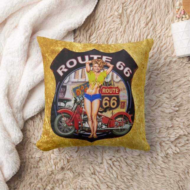 Amerika Route 66 Motorrad mit goldener Textur Kissen (Decke)