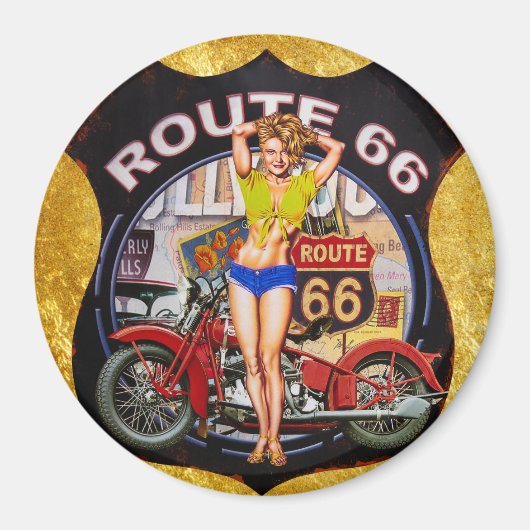 Amerika Route 66 Motorrad mit goldener Textur Magnet (Vorne)