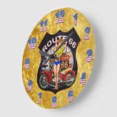 Amerika Route 66 Motorrad mit Goldstruktur Große Wanduhr (Winkel)