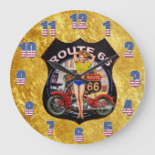 Amerika Route 66 Motorrad mit Goldstruktur Große Wanduhr (Vorderseite)