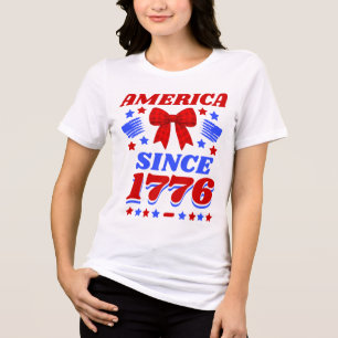 Amerika Seit 1776 Rot Gingham-Schleife Tri-Blend Shirt