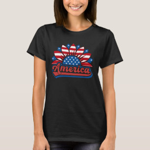 Amerika-Sonnenblume USA-Flagge Patriotisches Blume T-Shirt