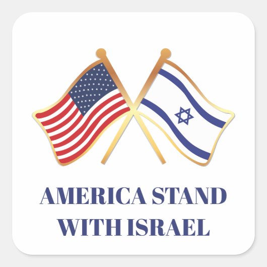 Amerika steht mit der israelischen Fahne Quadratischer Aufkleber (Vorderseite)
