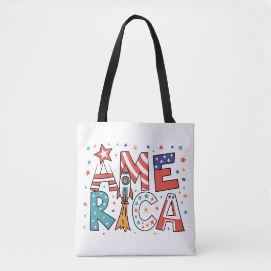 Amerika Text und Sterne Farbige Gestaltung Tasche (Vorderseite)