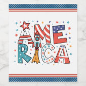 Amerika Text und Sterne Farbige Gestaltung Weinetikett (Einzelnes Label)