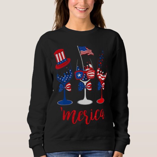 Amerika trinkt Weingläser 4. Juli Sweatshirt (Vorderseite)