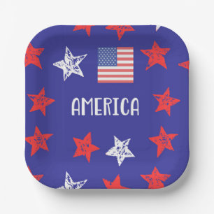 Amerika USA 4. Juli Red White Stars Flag Pap Pappteller