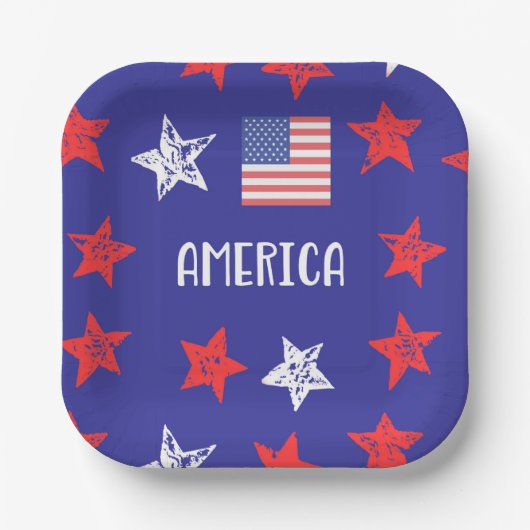 Amerika USA 4. Juli Red White Stars Flag Pap Pappteller (Vorderseite)