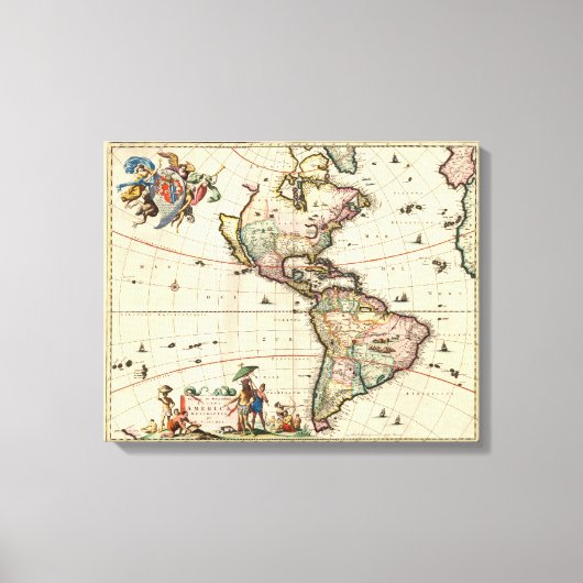 Amerika Vintag Map 1670 gepackte Leinwand (Vorderseite)