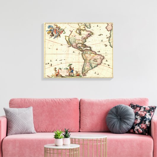 Amerika Vintag Map 1670 gepackte Leinwand (Insitu (Wohnzimmer))