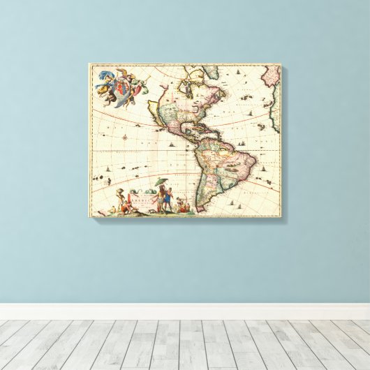 Amerika Vintag Map 1670 gepackte Leinwand (Insitu (Holzboden))