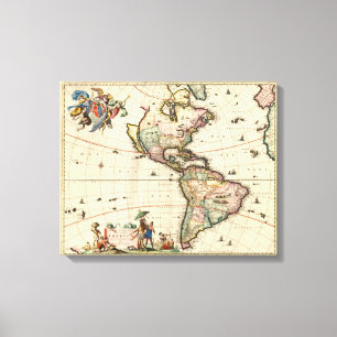 Amerika Vintage-Karte 1670 auf Leinwand