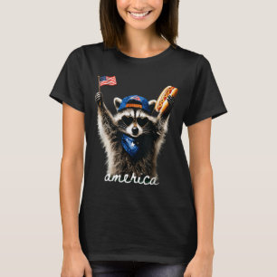 Amerika-Waschbär 4. Juli Wilder Waschbär Hotdog T-Shirt