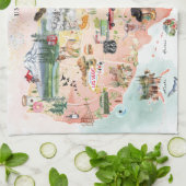 Amerika | Watercolor Illustriert USA Map Geschirrtuch (Gefaltet)