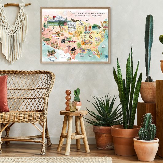 Amerika | Watercolor Illustriert USA Map Poster
