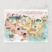 Amerika | Watercolor Illustriert USA Map Postkarte (Vorderseite)