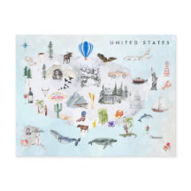 Amerika | Watercolor Illustriert USA Map