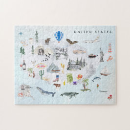 Amerika | Watercolor Illustriert USA Map Puzzle